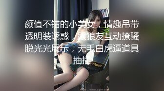 颜值不错的小美女，情趣吊带透明装诱惑，跟狼友互动撩骚脱光光展示，无毛白虎逼道具抽插